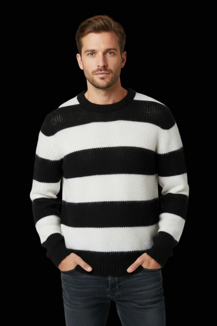So Good To Wear striped cashmere jumper in black & cream — rent from Laura Messerschmitt, Berlin stylist