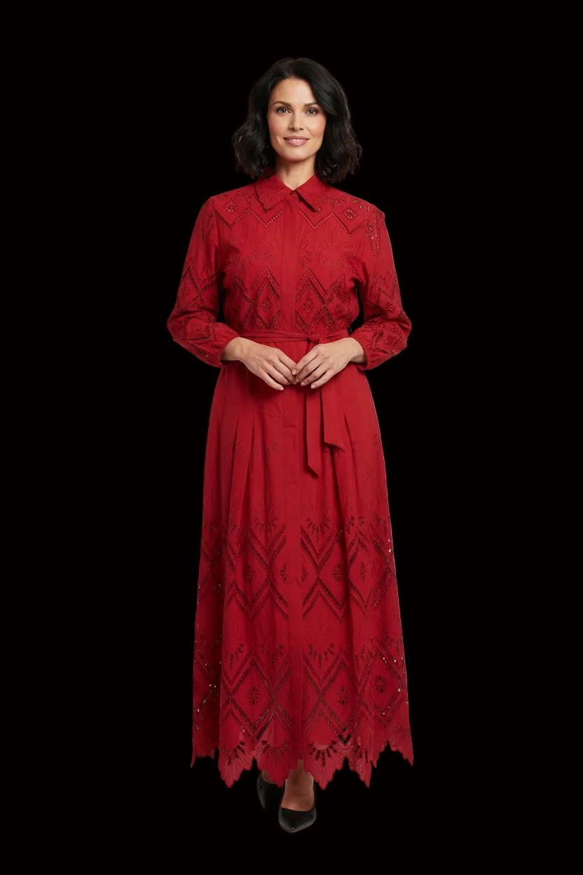 Hermès — Cotton Broderie Anglaise Shirt Dress — front view