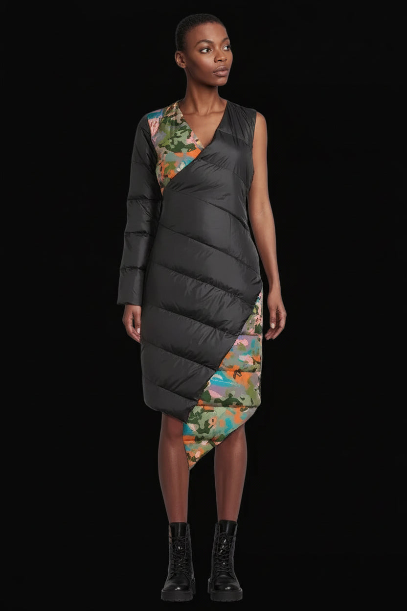 Marcell von Berlin one-sleeve camo dress — rent from Laura Messerschmitt, Berlin stylist