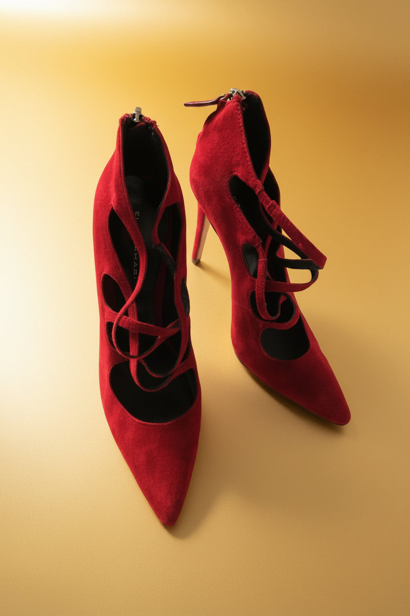 Elie Tahari — Suede Caged Lace-Up Pumps in Bordeaux