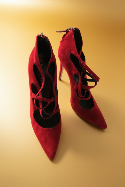 Elie Tahari — Suede Caged Lace-Up Pumps in Bordeaux
