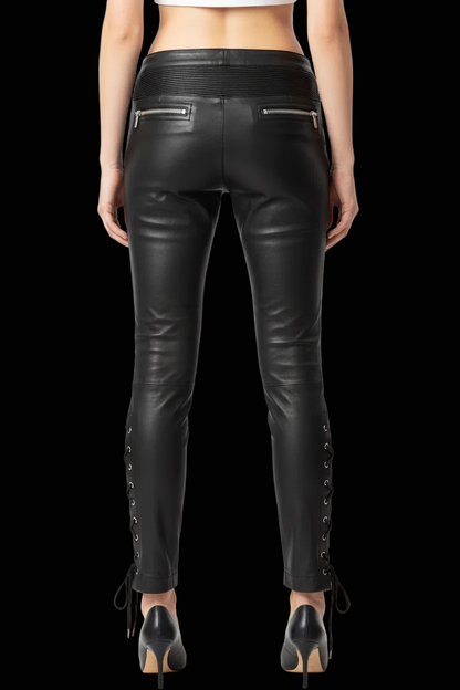 Scotch & Soda — Jolie Vagabonde Lambskin Lace-Up Skinny Trousers in Black