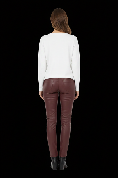 Dorothee Schumacher — Nappa Lambskin Skinny Trousers in Dusty Rose
