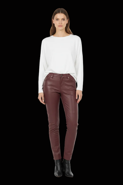 Dorothee Schumacher — Nappa Lambskin Skinny Trousers in Dusty Rose