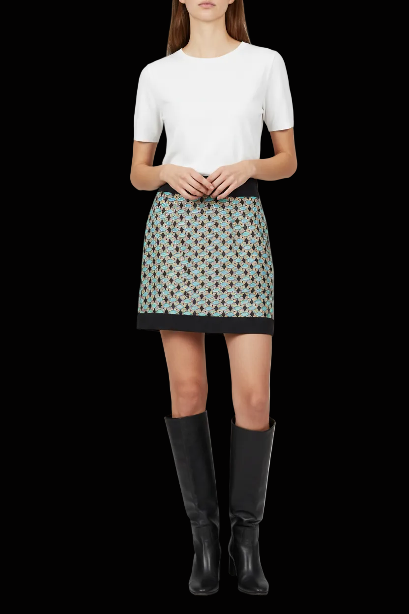 Fausto Puglisi silk mini skirt in geometric tile print with contrast black bands — view 1