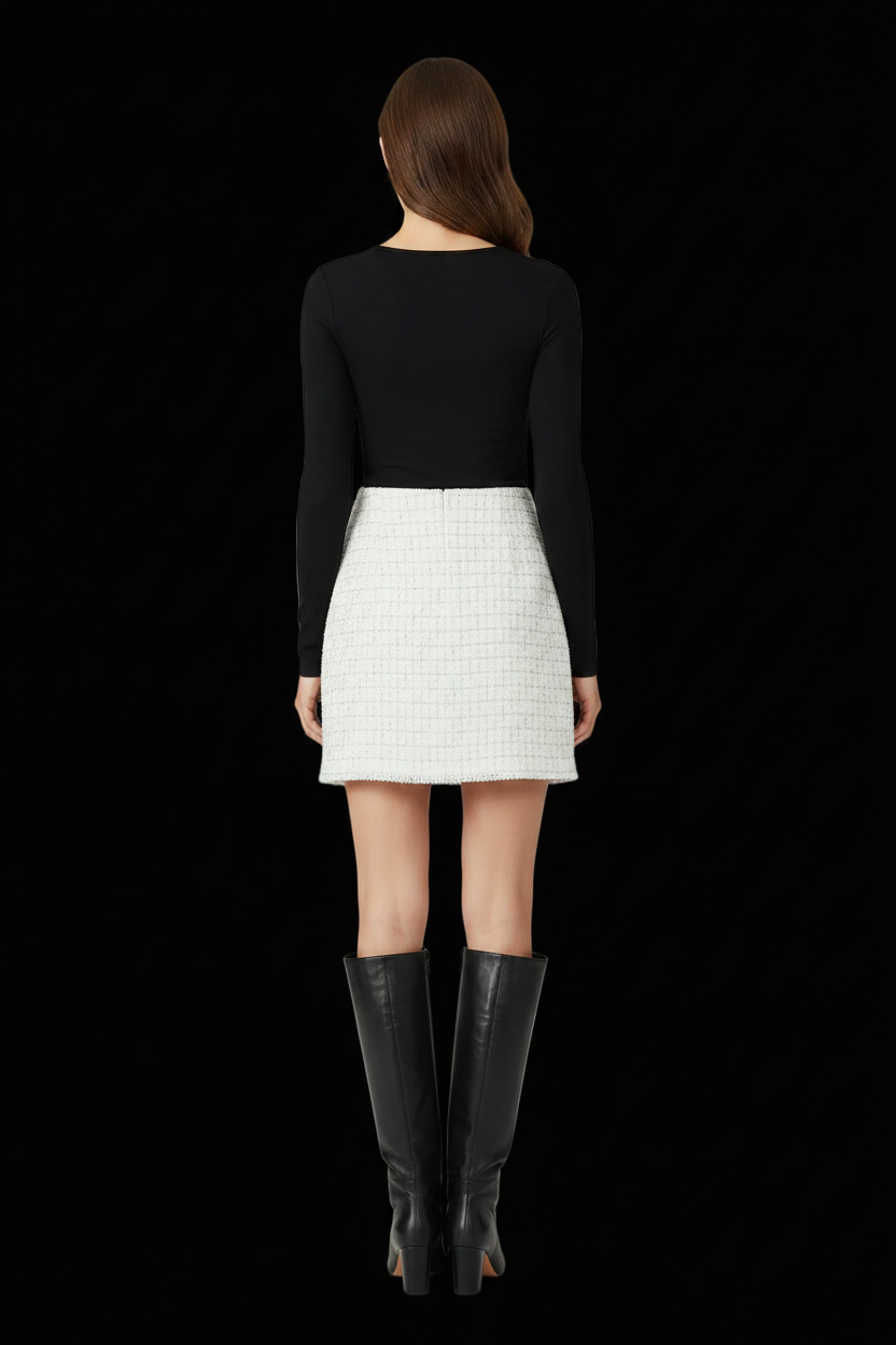 Hallhuber - Tweed Mini Skirt in Cream and Multicolour
