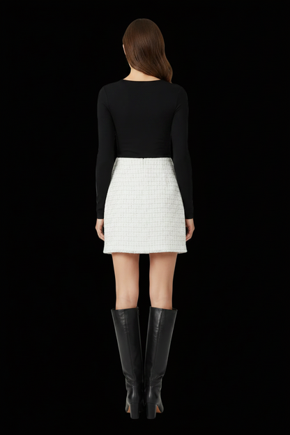 Hallhuber - Tweed Mini Skirt in Cream and Multicolour