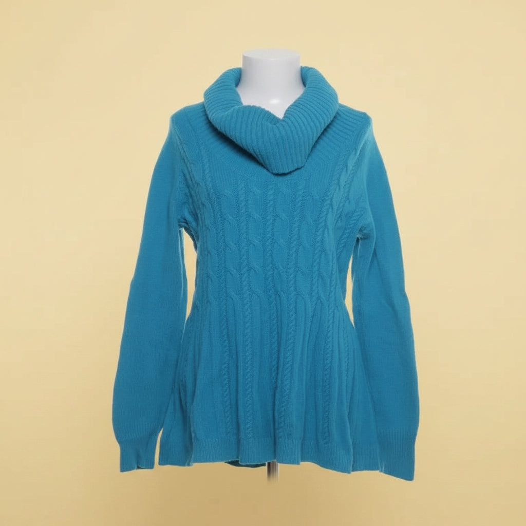 Laurèl — Wool-Cashmere Cable-Knit Cowl-Neck Pullover in Teal