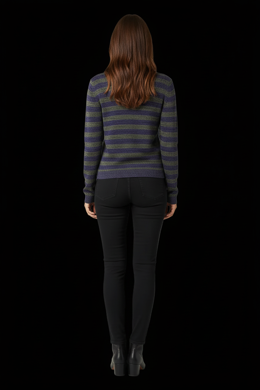 Prada — Silk-Wool Striped V-Neck Pullover in Navy & Olive
