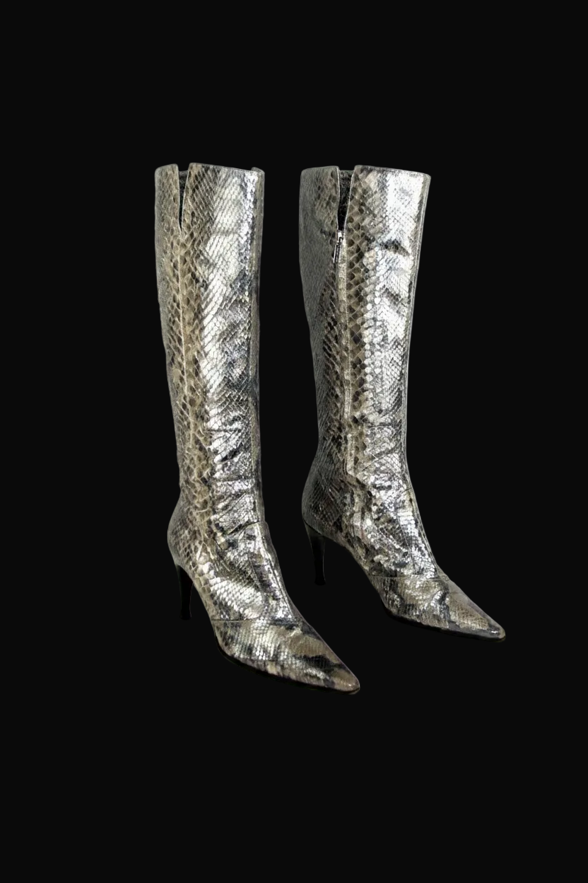 Sergio Rossi — Python Pearl-Effect Pointed Boots — front view