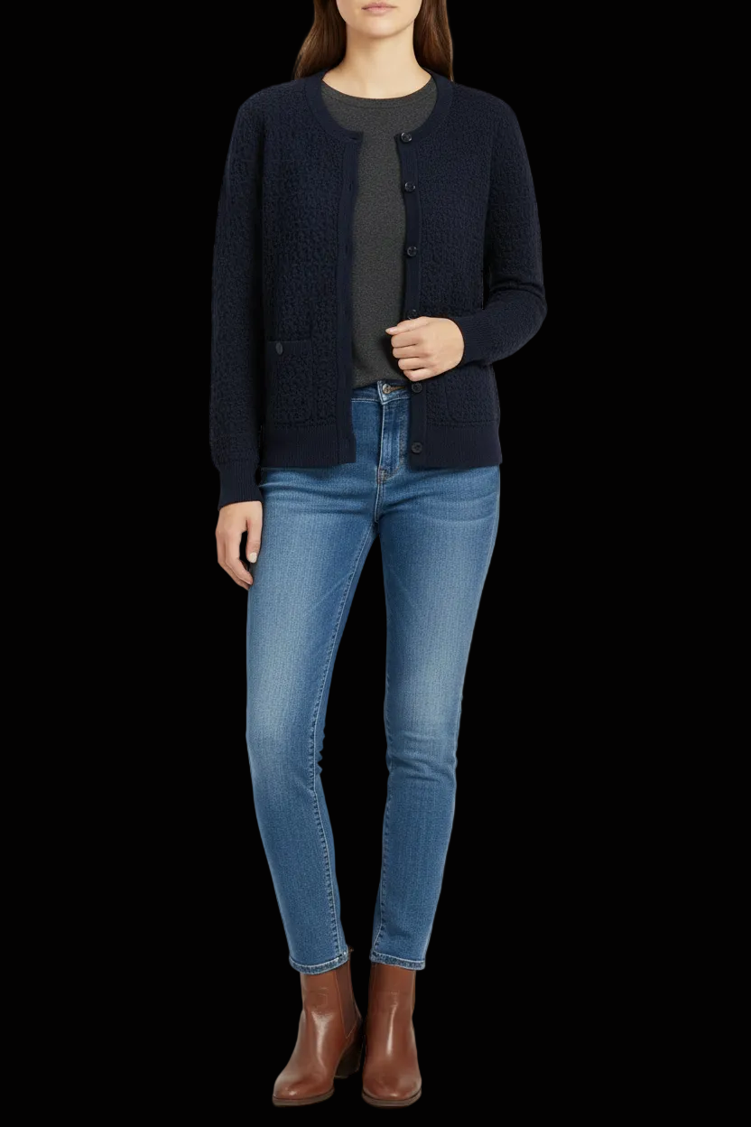 Chanel wool knit cardigan in black — view 1