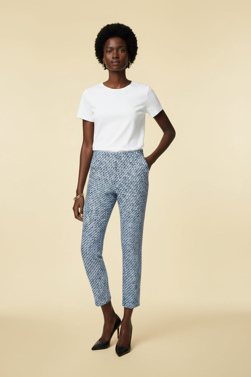 Louis Vuitton Paris — Leather Trousers with Tweed Side Panels in Navy & White