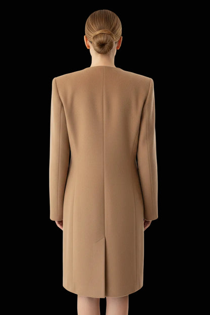 Escada camelhair and suede colour block coat with exposed zip — view 2
