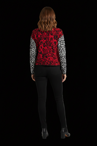 Fausto Puglisi — Wool Clash-Print Cropped Pullover in Red Leopard & Black Dot
