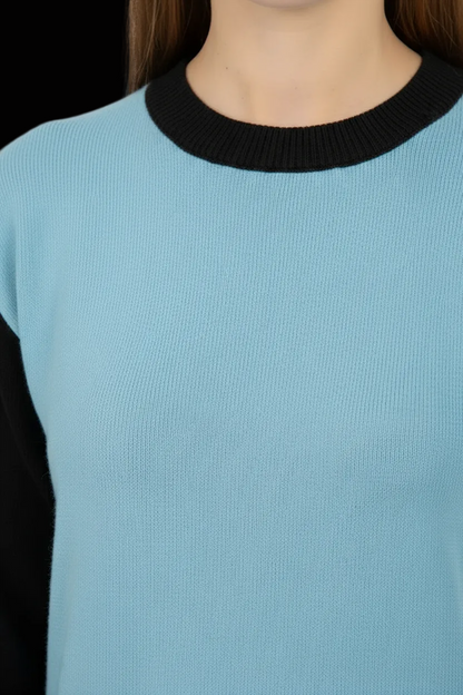 Fausto Puglisi — Cashmere Colour-Block Tunic in Sky Blue, Ivory & Black