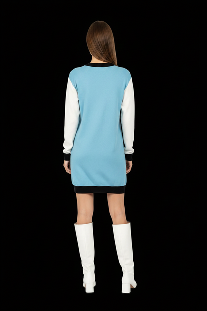 Fausto Puglisi — Cashmere Colour-Block Tunic in Sky Blue, Ivory & Black