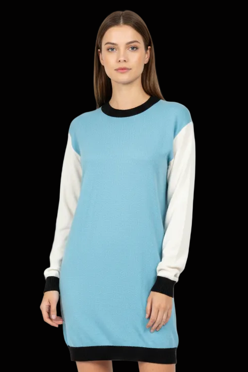 Fausto Puglisi cashmere colour-block tunic in sky blue, ivory & black — rent from Laura Messerschmitt, Berlin stylist