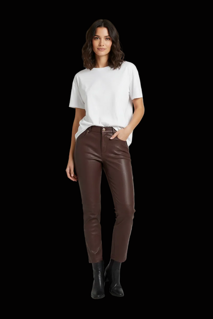 Escada Sport — Burgundy Lambskin Jean-Cut Trousers