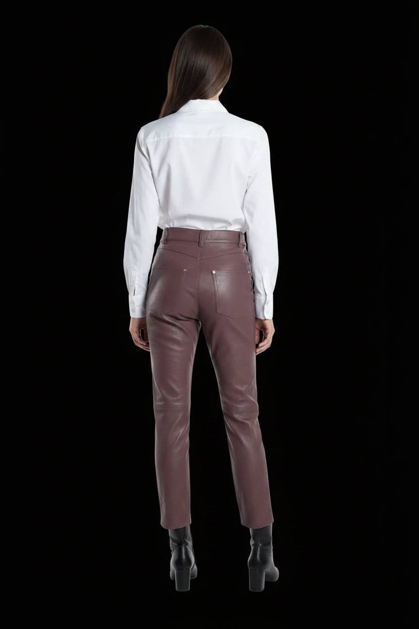 Escada Sport burgundy lambskin jean cut trousers — view 2
