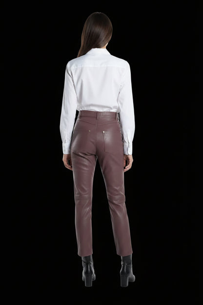 Escada Sport burgundy lambskin jean cut trousers — view 2