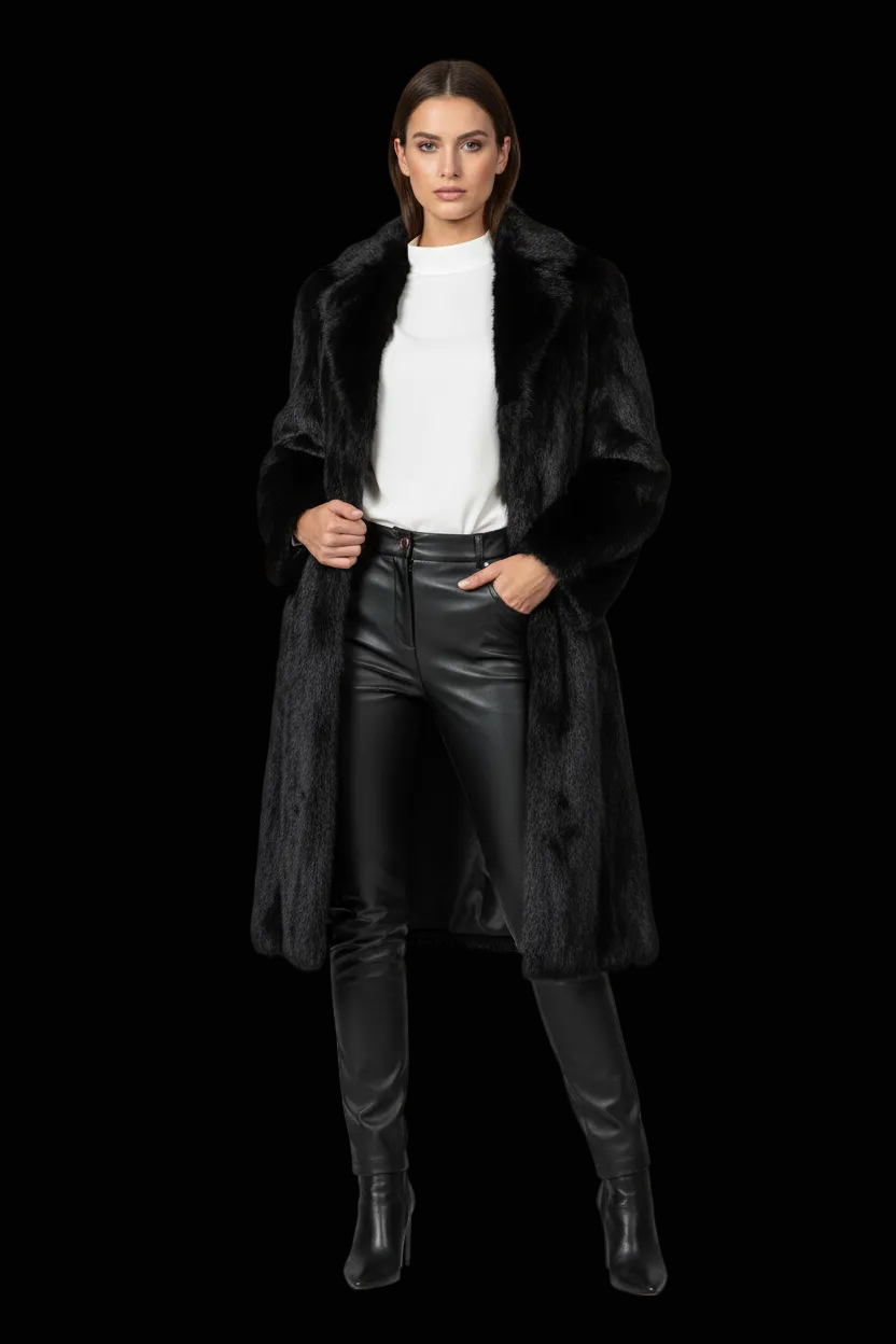 Laurèl long goat fur coat in black — rent from Laura Messerschmitt, Berlin stylist