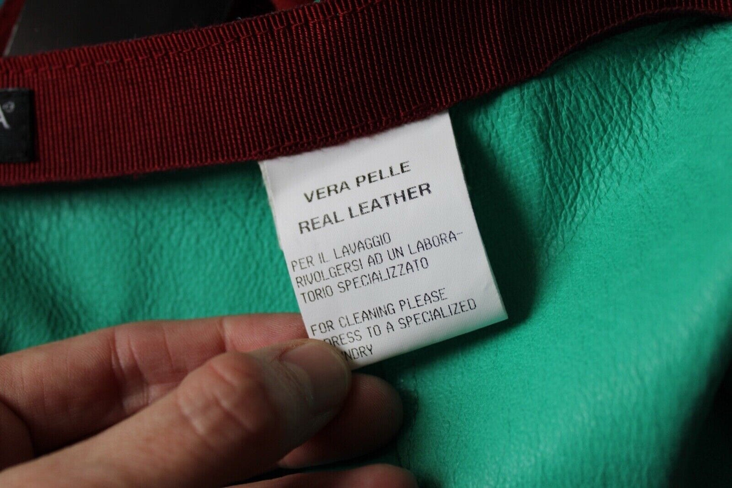 Dolce & Gabbana leather skirt care label showing Vera Pelle real leather