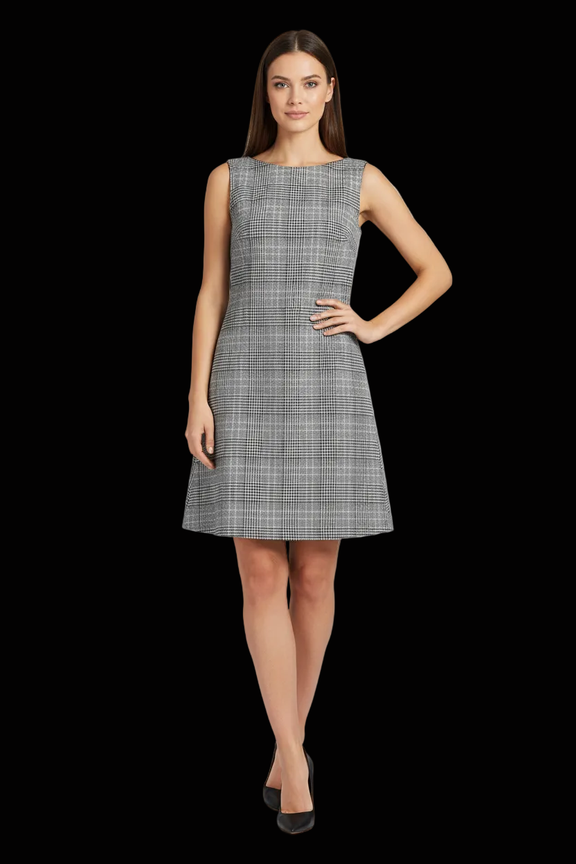 Prada wool-cashmere sleeveless shift dress in prince of wales check — rent from Laura Messerschmitt, Berlin stylist