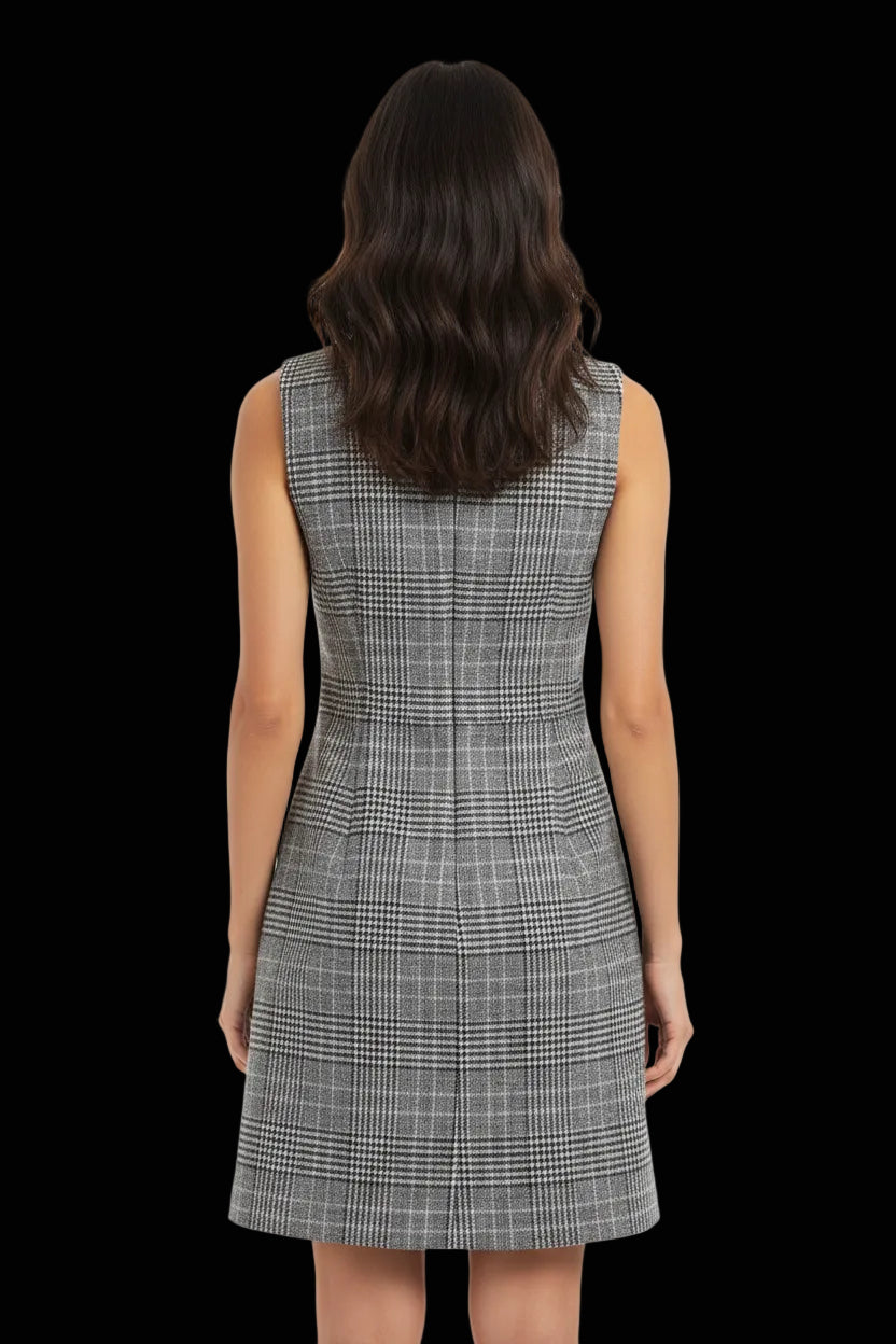 Prada wool cashmere sleeveless shift dress in prince of wales check — view 3
