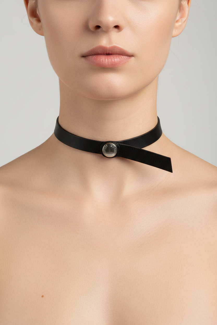 Prada Black Leather Bow Choker – Silver Logo Detail