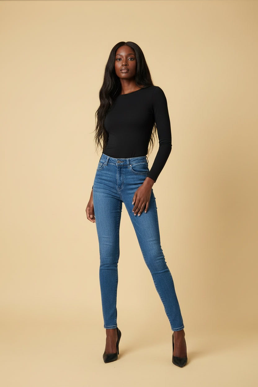 Paige — High-Rise Skinny Jeans in Mid-Indigo