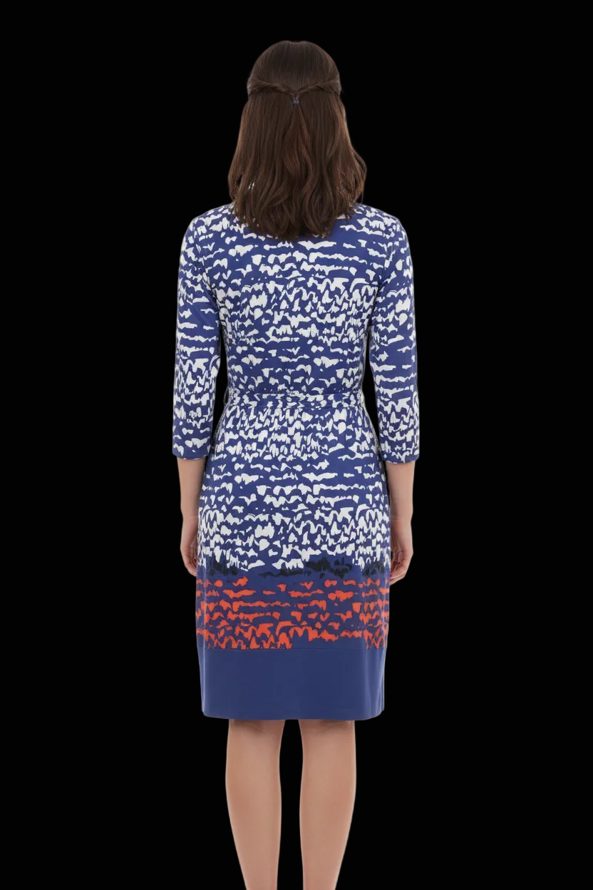 Diane von Furstenberg – Seidenes Wickelkleid in Blau, Weiß & Rot