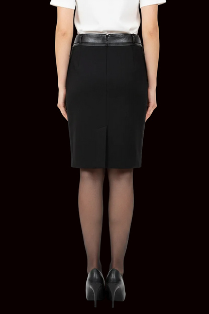 Prada — Wool Pencil Skirt with Leather Waistband & Belt in Black
