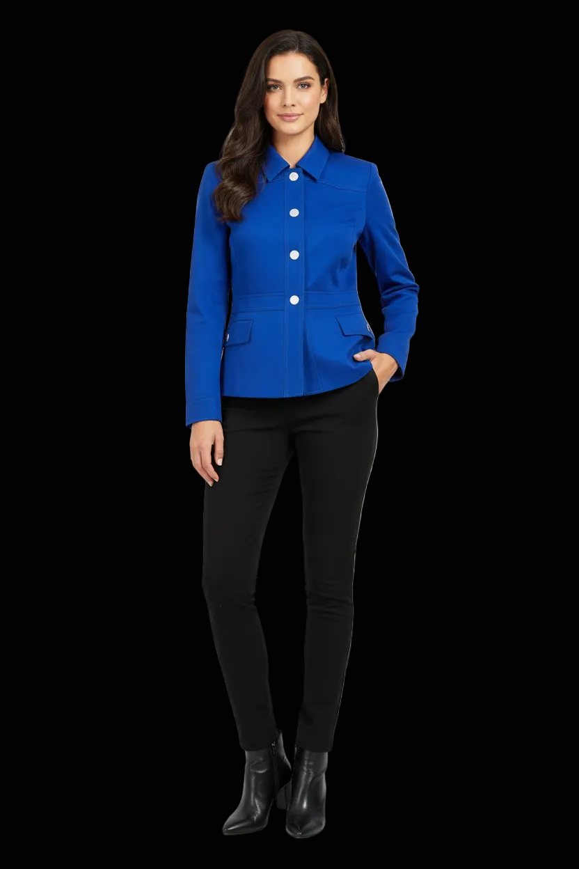 Prada cropped cotton peplum jacket in cobalt blue — view 1