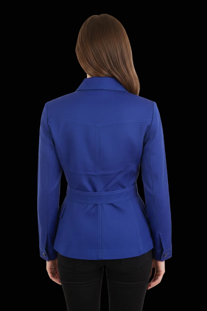 Prada — Cropped Cotton Peplum Jacket in Cobalt Blue