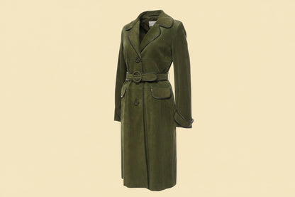 Max Mara — Belted Suede Trench Coat with Leather Piping in Olive