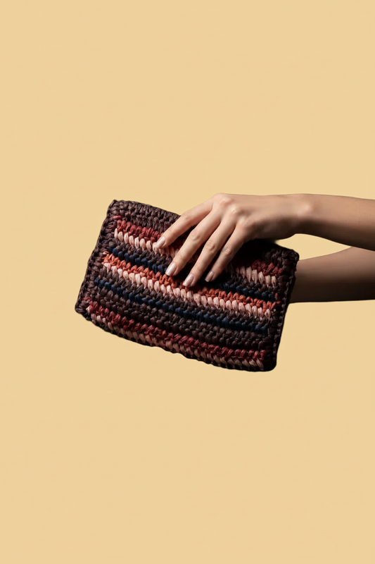 Multicolour Bast Straw Clutch