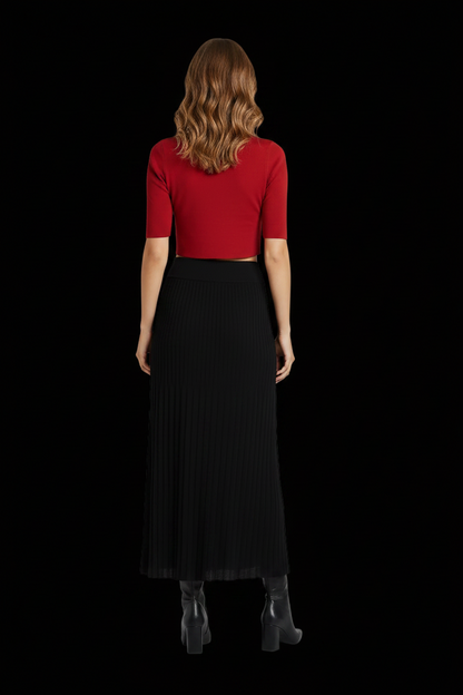 Sminfinity — Pure Silk Pleated Maxi Skirt in Black