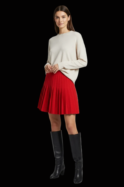 Stefanel pleated wool knit mini skirt in red — rent from Laura Messerschmitt, Berlin stylist