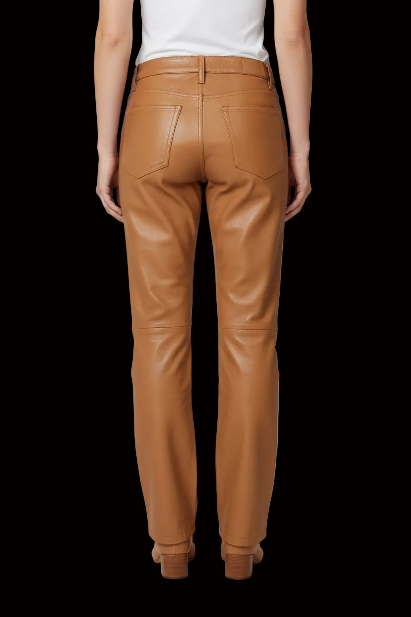 Hermès camel lambskin leather trousers back view showing pocket detail