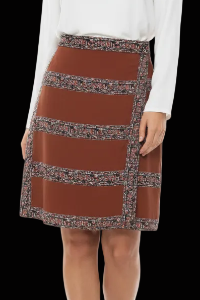 Tory Burch silk panelled skirt in rust & grey — rent from Laura Messerschmitt, Berlin stylist