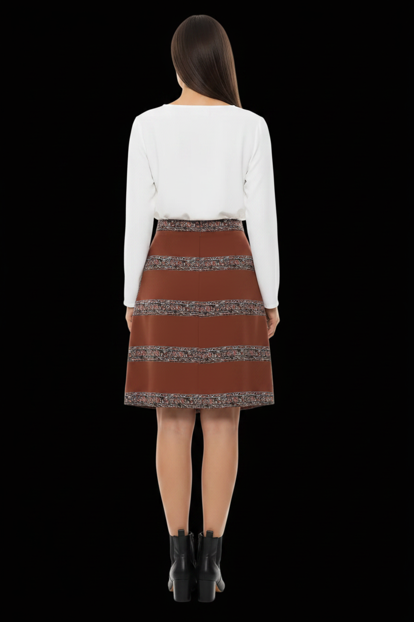 Tory Burch — Silk Panelled Skirt in Rust & Grey