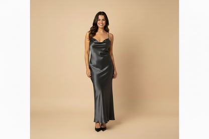 GENNY Pure Silk Maxi Dress – Grey – Made in Italy Italian Size 40 / EU 34 –