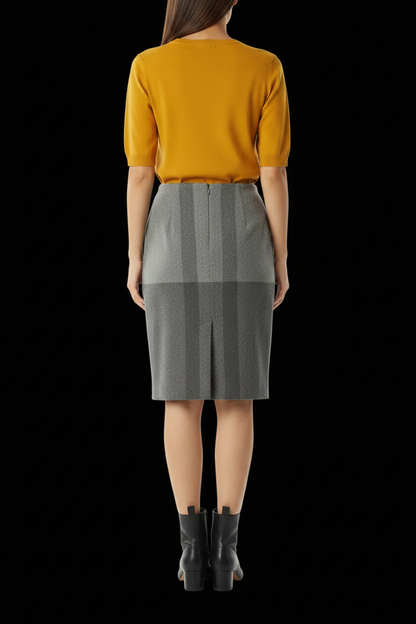 Céline — Wool Pencil Skirt in Two-Tone Grey Block Check
