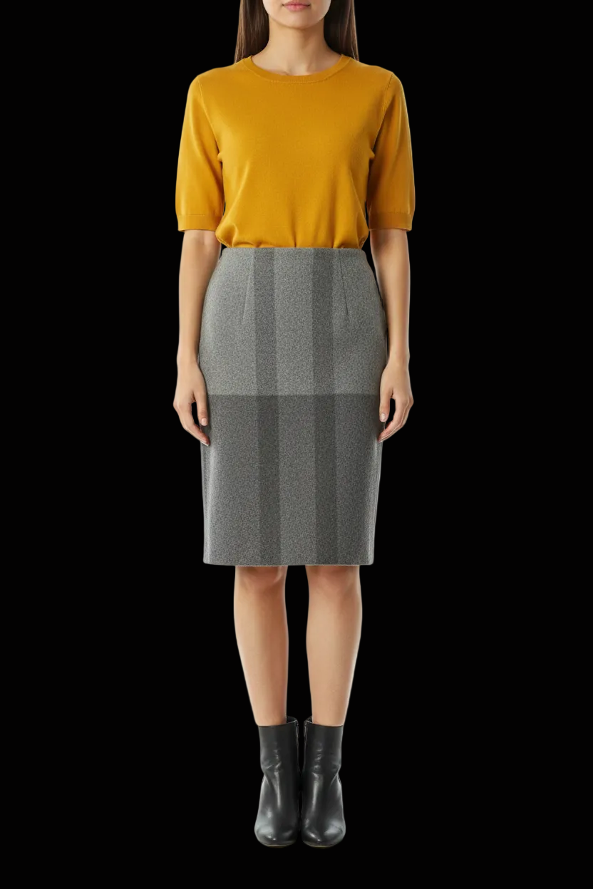 Céline wool pencil skirt in two tone grey block check — view 1