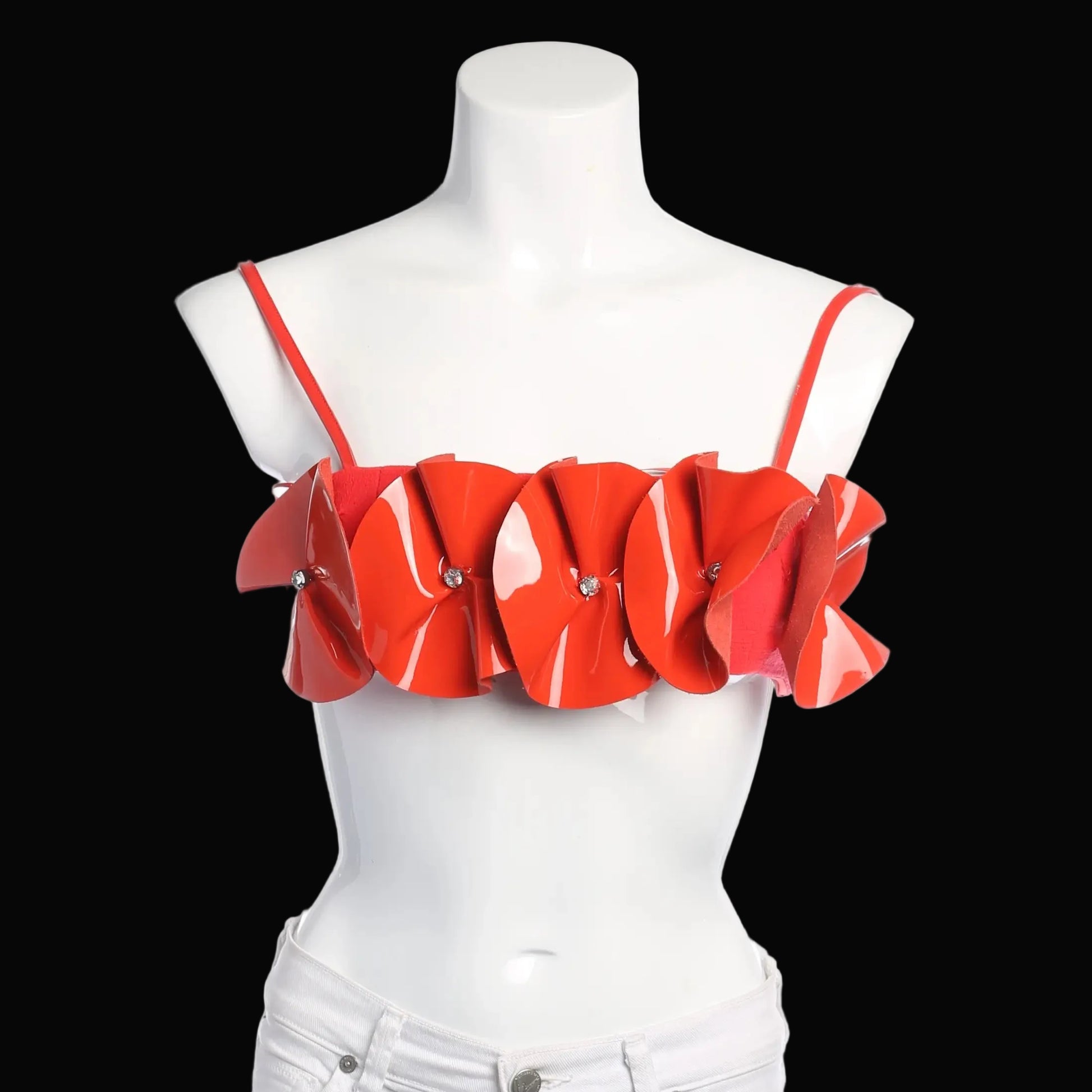 David Koma — Leather-Detail Top in Dark Orange — front view | Rent designer fashion at Laura Messerschmitt Berlin