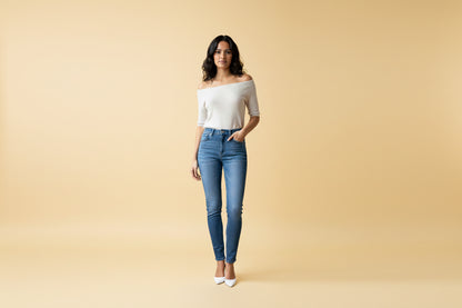 Saint Laurent Paris — High-Rise Skinny Jeans in Mid-Blue (Slimane Era)
