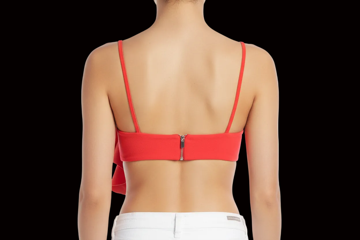David Koma — Leather-Detail Top in Dark Orange — detail view