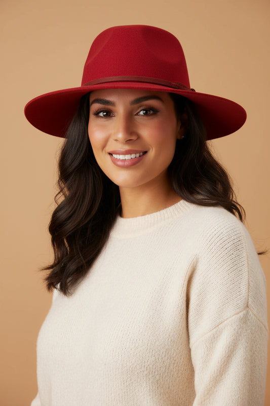 Hermès — Red Rabbit Felt Wide-Brim Hat — front view