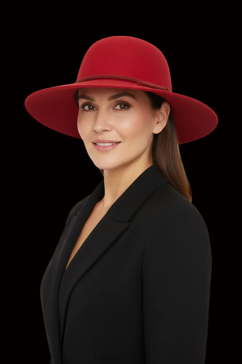 Hermès red rabbit felt wide-brim hat — rent from Laura Messerschmitt, Berlin stylist