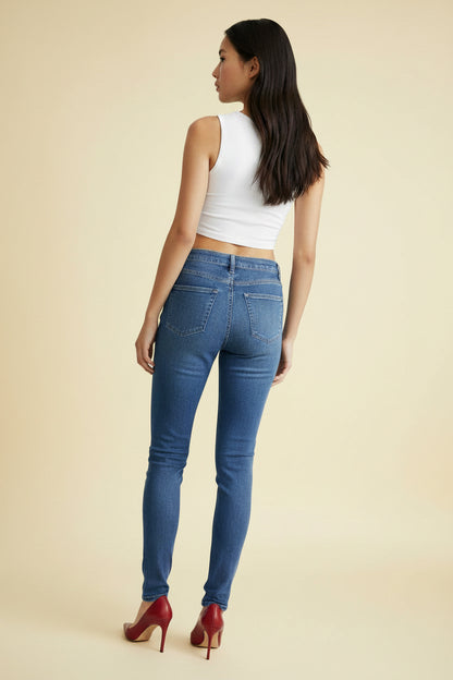 Saint Laurent Paris — High-Rise Skinny Jeans in Mid-Blue (Slimane Era)
